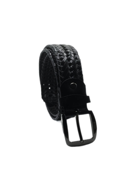 ALEX ANDERSON BLACK BRAIDED LEATHER BELT